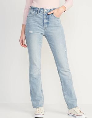 Extra High-Waisted Button-Fly Kicker Boot-Cut Cut-Off Jeans for Women blue