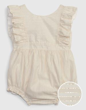 Baby Shiny Stripe Shorty One-Piece beige