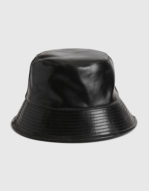 Faux-Leather Bucket Hat black