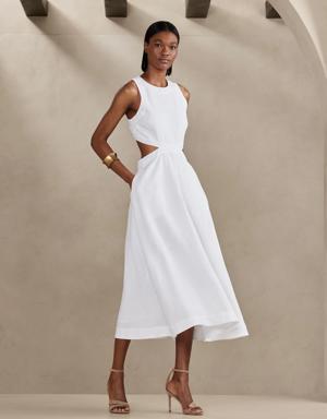 Lina Linen Cutout Midi Dress white