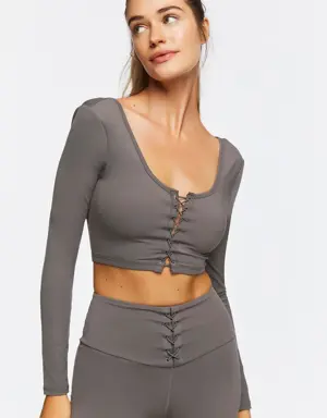 Forever 21 Active Lace Up Long Sleeve Crop Top Charcoal