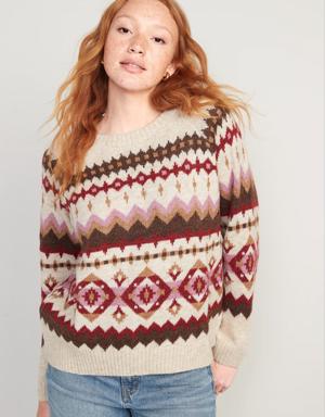 Fair Isle Cozy Shaker-Stitch Pullover Sweater for Women multi