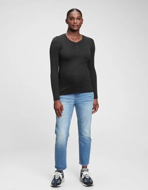 Maternity Modern Henley Crewneck T-Shirt black