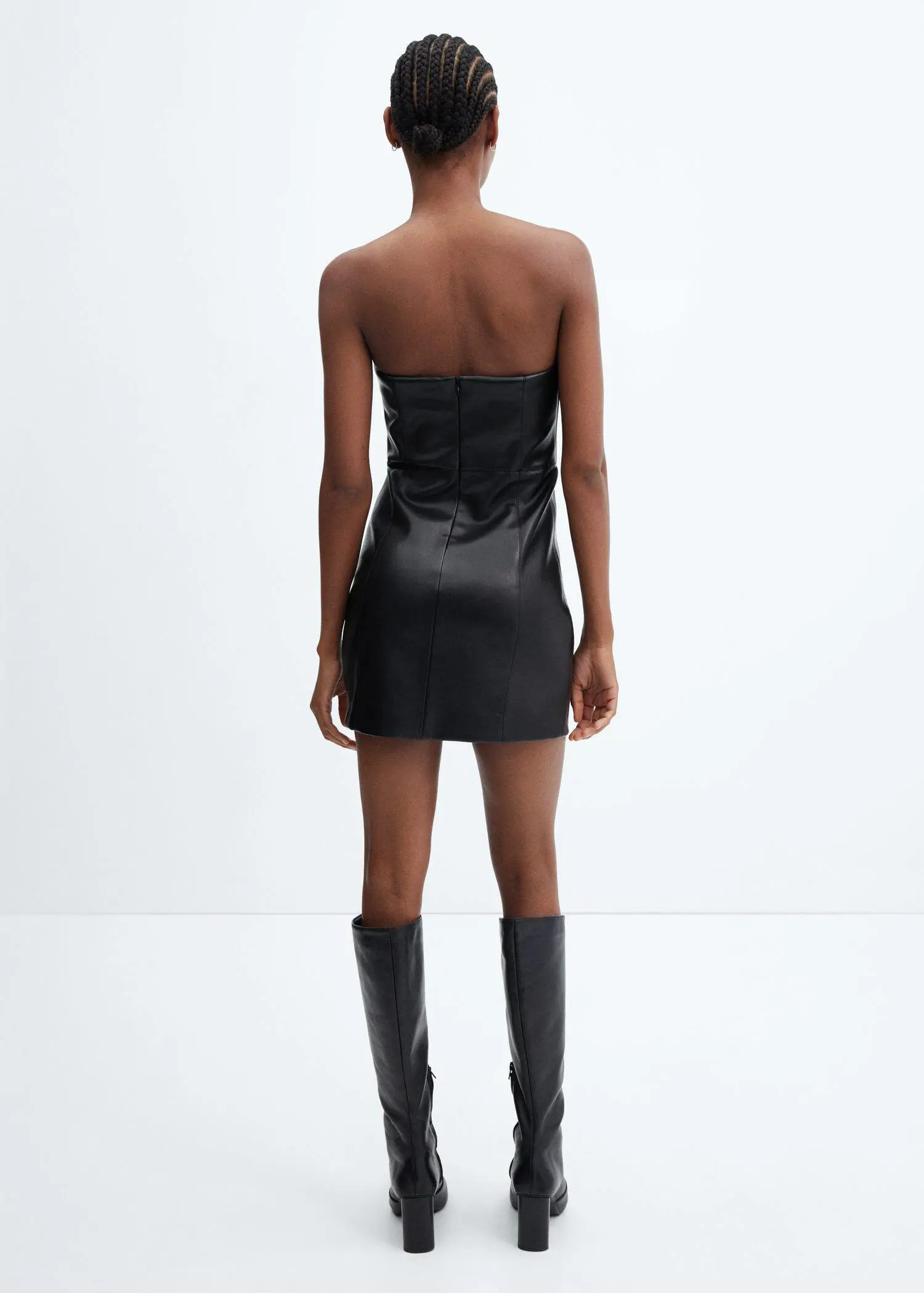 Mango Leather-effect strapless dress. 3