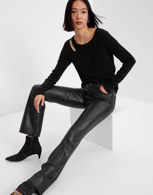 Mid Rise Vegan Leather Baby Boot Pants black