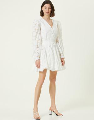 Beyaz Çiçekli Transparan Kol Mini Elbise