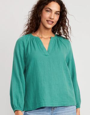 Split-Neck Blouse for Women green