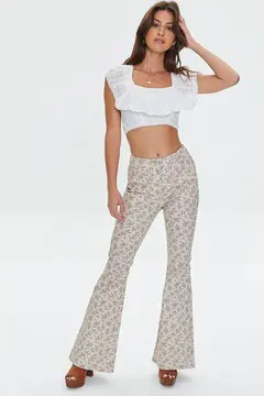 Forever 21 Forever 21 Ditsy Floral Print Flare Pants Khaki/Multi. 2