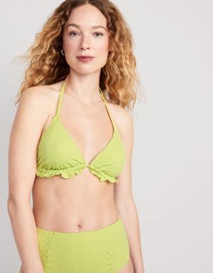 Eyelet-Embroidered Triangle Halter Bikini Swim Top for Women green
