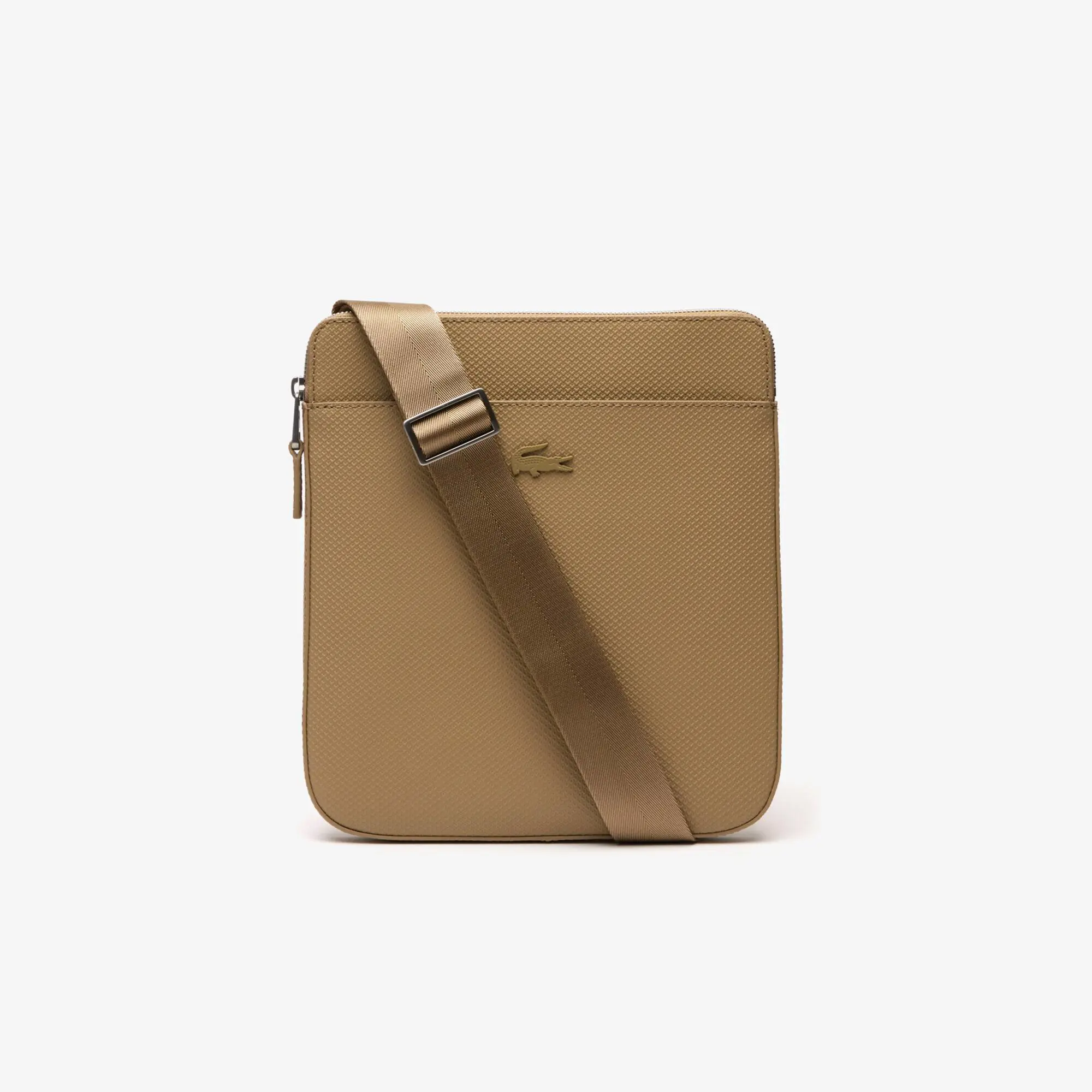 Lacoste Men's Chantaco Matte Piqué Leather Flat Zip Bag. 1