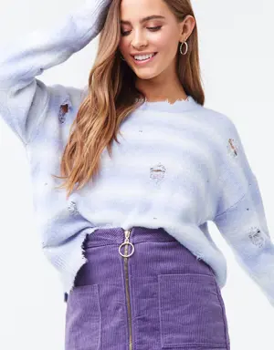Forever 21 Brushed Distressed Striped Sweater Lavender/Cream