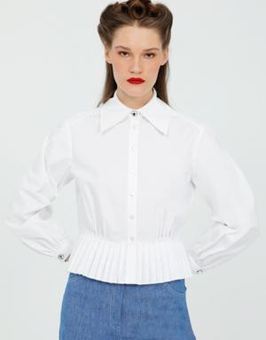 White Shirt With Pleated Detail Crystal Buttons
