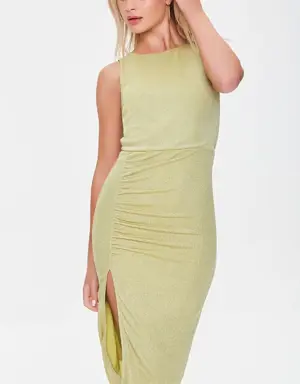 Forever 21 Glitter Knit Ruched Dress Lime/Silver