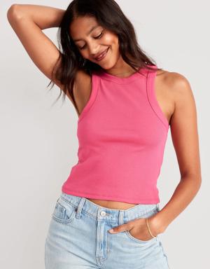 Rib-Knit Cropped Tank Top for Women pink