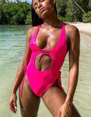 TAHITI MANA Pink Sky Lace Up Keyhole One Piece Bikini