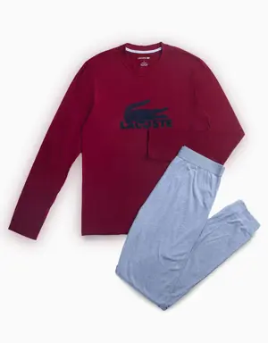 Conjunto de pijama largo con logo de terciopelo para hombre