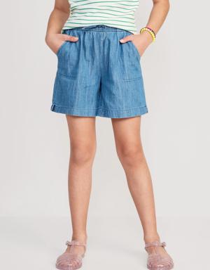 Pull-On Chambray Utility Midi Shorts for Girls blue