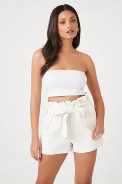 Forever 21 Forever 21 Tie Waist Paperbag Shorts Ivory. 2