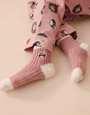 Knitted Socks with Winter Embroidery