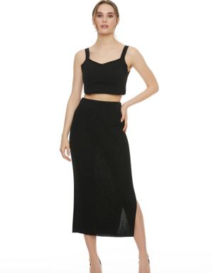 Metallic Black Knit Knitwear Ankle Length Plain Skirt