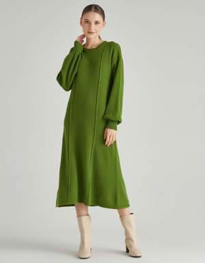 Kadın Avcı Yeşili Yün Karışımlı Elbise