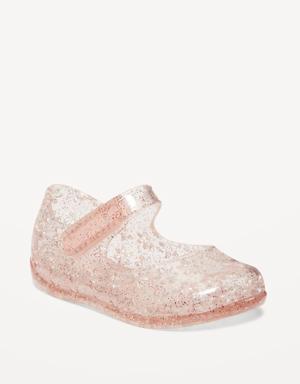 Glitter-Jelly Mary-Jane Flats for Baby pink