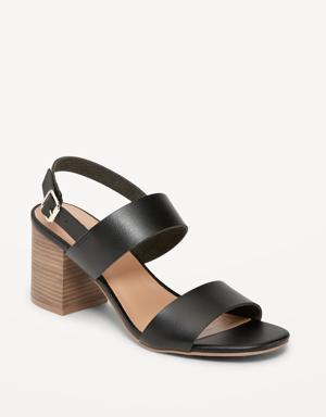 Faux-Leather Strappy Block-Heel Sandals for Women black