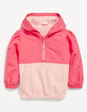 Hooded 1/4-Zip Color-Block Pullover Windbreaker Jacket for Toddler Girls pink