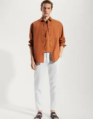 Mango Linen slim-fit pants with inner drawstring