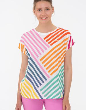 Kadın Renkli Bisiklet Yaka T-Shirt
