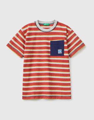 Erkek Çocuk Mix Cebi Etiketli Çizgili T Shirt