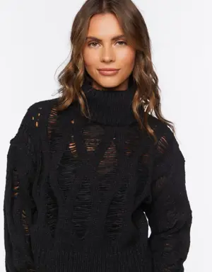 Forever 21 Distressed Turtleneck Sweater Black