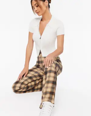 Forever 21 Plaid High Rise Flare Pants Taupe/Multi