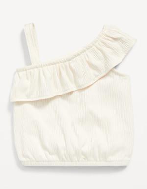 Ruffled Puckered-Jacquard Knit One-Shoulder Top for Baby white