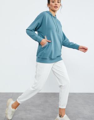 Mint Yeşili Büzgü Cepli Kapüşonlu Kadın Oversize Sweatshirt - 97179