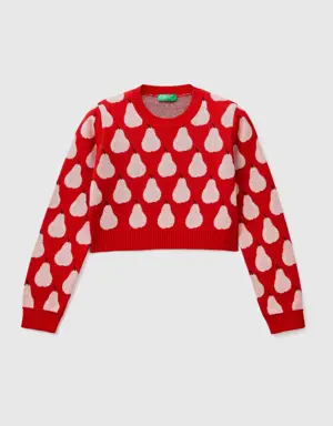 red cropped sweater with pear pattern