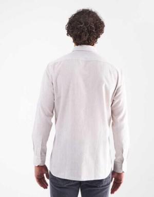 Men’s Regular Fit Long Sleeve Patterned Shirt BEIGE