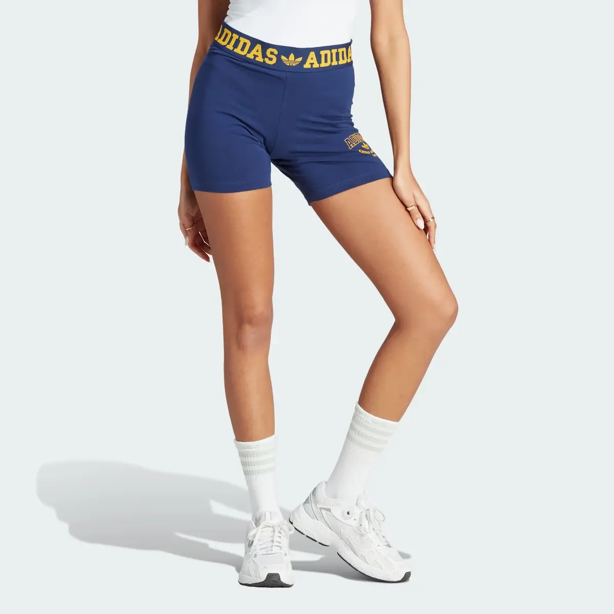 Adidas Logo Waistband Booty Shorts. 1