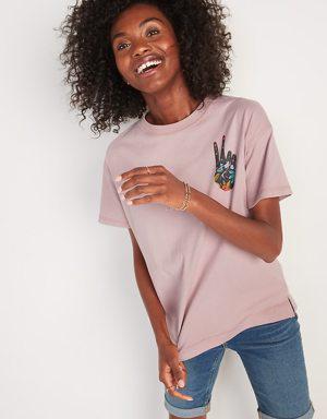 Loose Vintage Graphic T-Shirt for Women pink