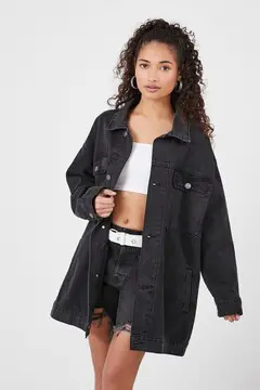 Forever 21 Forever 21 Oversized Denim Trucker Jacket Washed Black. 2