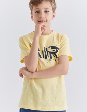 Sarı Air Baskılı O Yaka Kısa Kol Erkek Çocuk T-Shirt - 10852