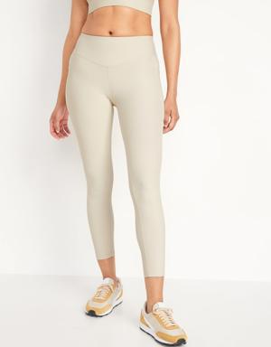 High-Waisted PowerSoft Rib-Knit Side-Pocket 7/8-Length Leggings for Women beige