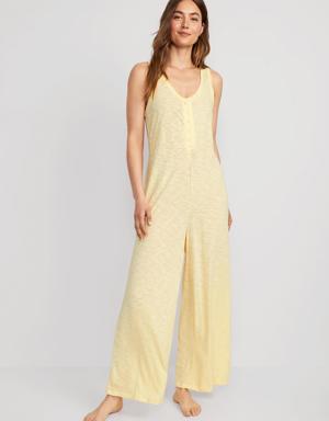 Sunday Sleep Sleeveless Slub-Knit Henley Jumpsuit for Women yellow