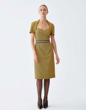 Formal Yellow checked Sheath Dress