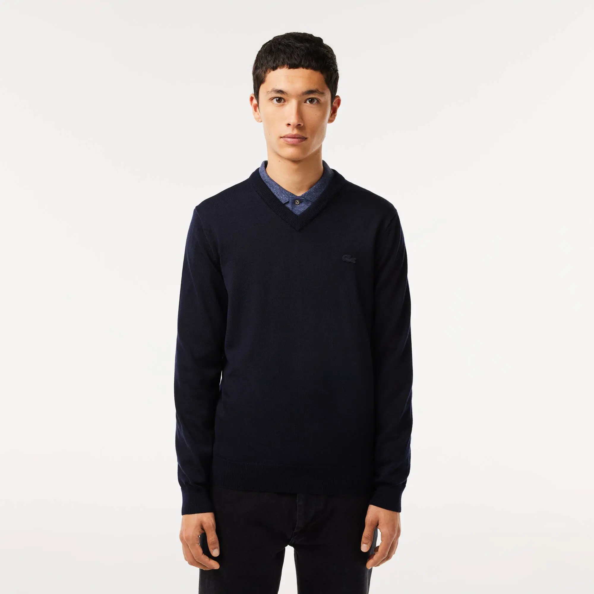 Lacoste Men's V-Neck Merino Wool Sweater. 1