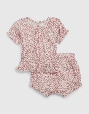 Baby Crinkle Gauze Floral Outfit Set pink