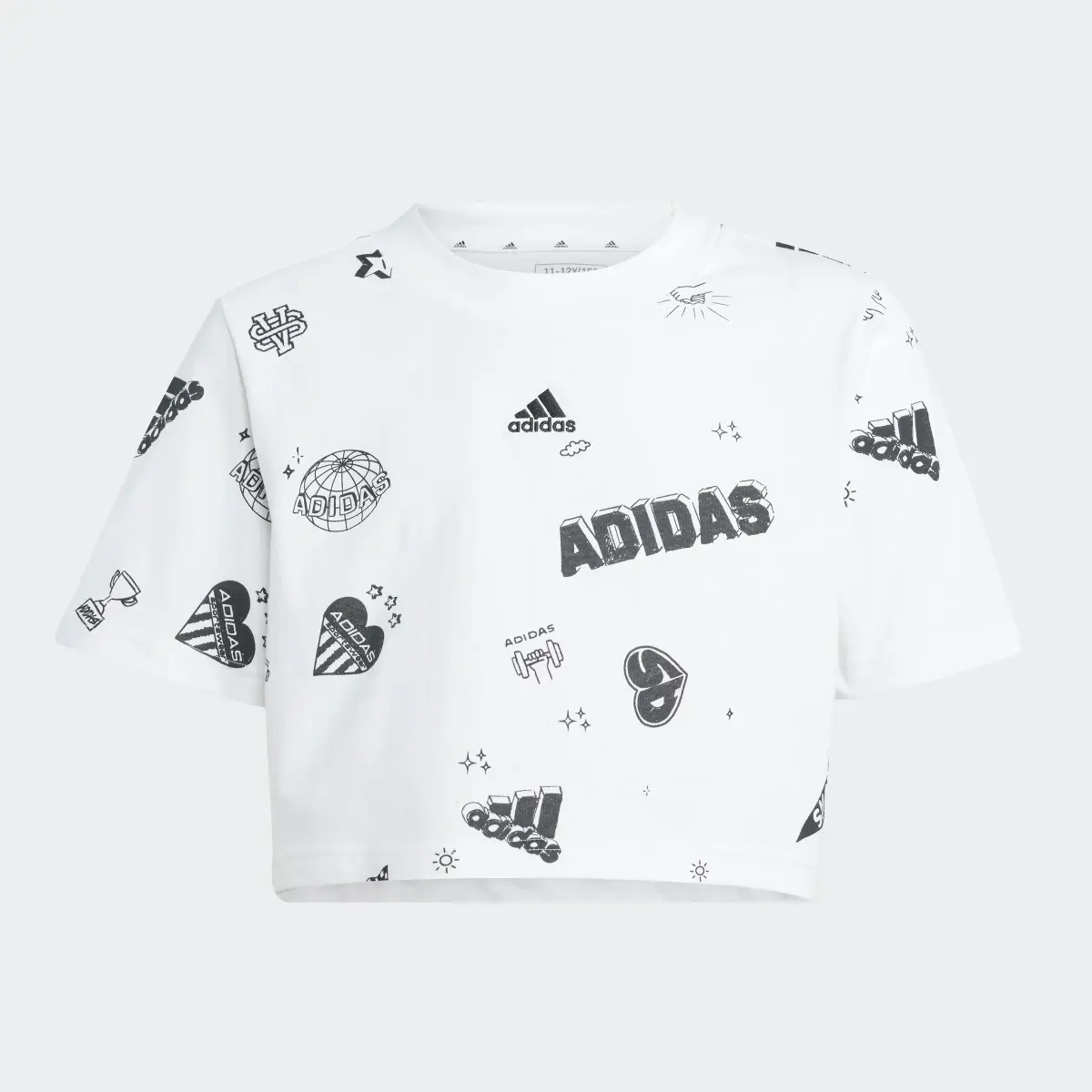 Adidas Koszulka Brand Love Allover Print Crop Kids. 1