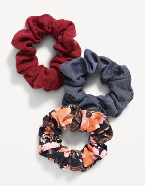 Mixed-Fabric Hair Scrunchies 3-Pack for Women black