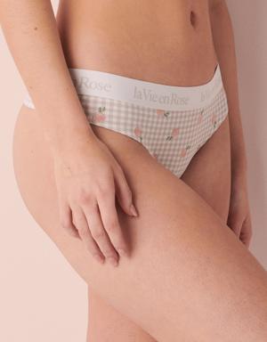 La Vie en Rose Microfiber and Logo Elastic Band Thong Panty