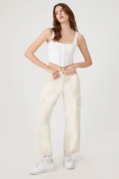 Forever 21 Forever 21 Denim Cargo Pants Ivory. 2